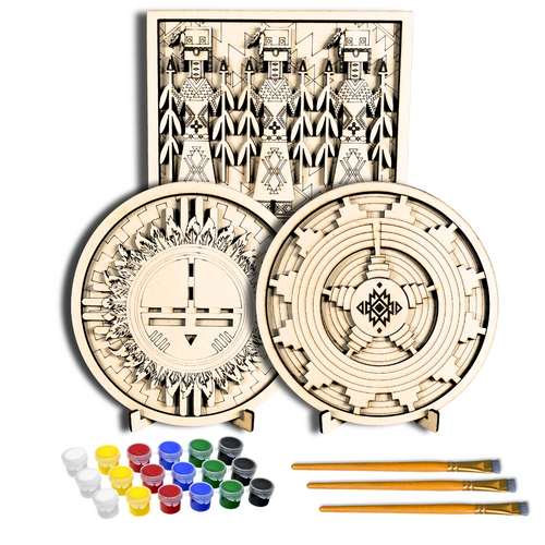 3 pack DIY Paint-Your-Own Wooden Yéii Bicheii, Kachina & Navajo Basket