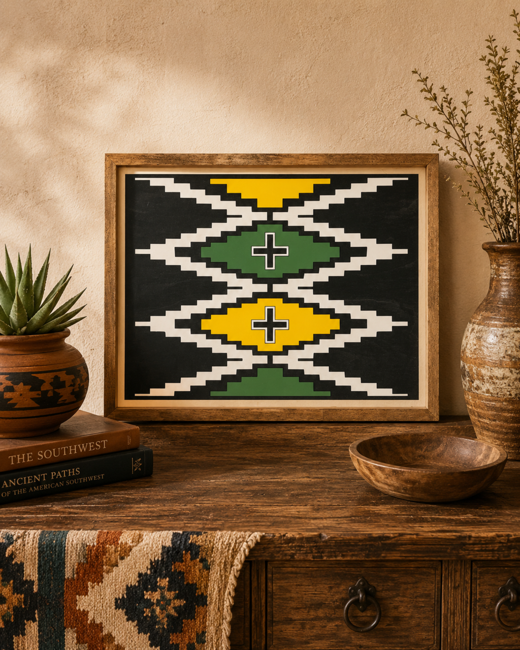 "Eye Dazzler" 19th-century inspired Germantown Wooden Navajo Rug Decor